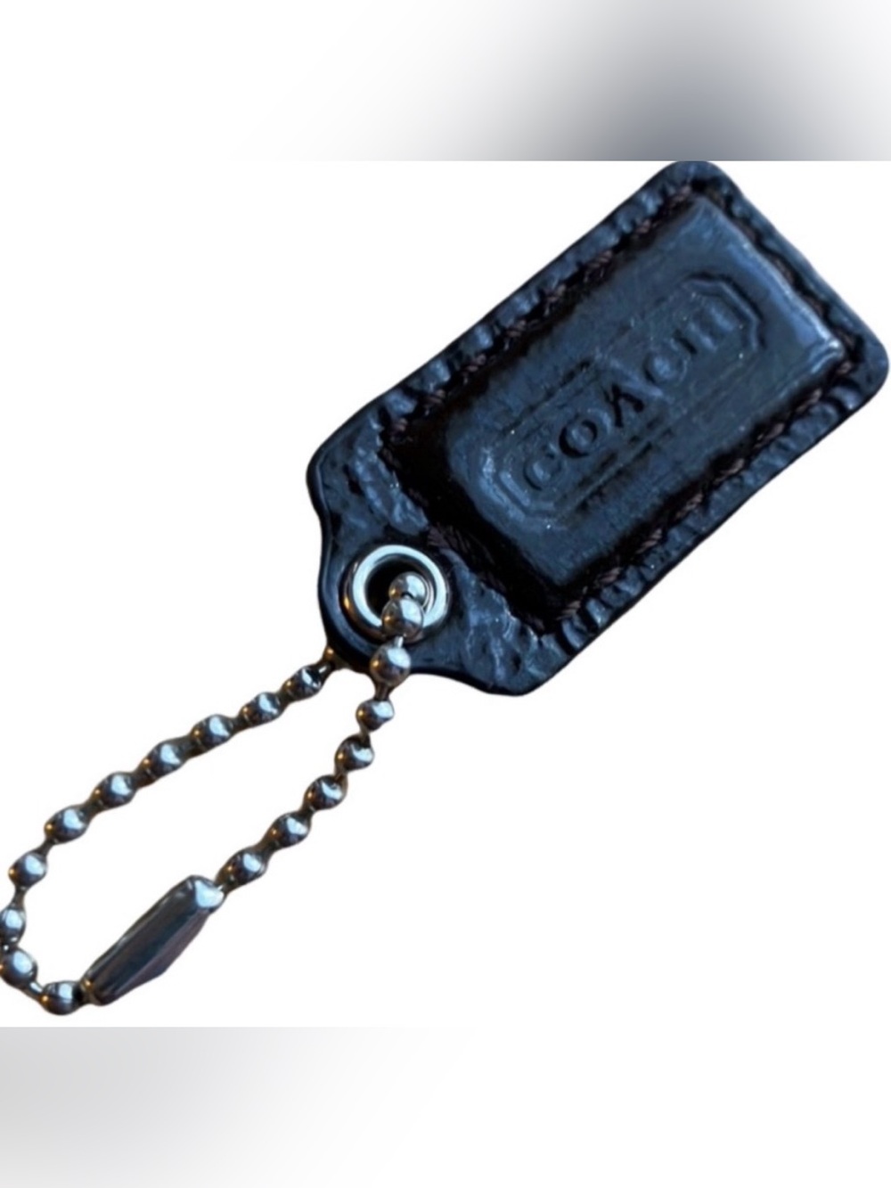 2/$30 Coach Key Chain Signature Tag Patent Leather Brown 2.5”x.75”
